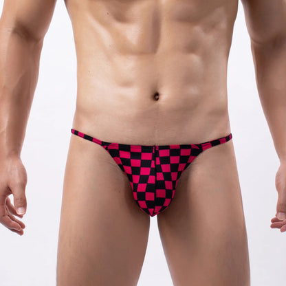 galleryman.com - Men's Squares T-Back Thongs U Convex Pouch Underwear Red