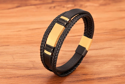 Men's Bracelet Leather Stainless Steel Combination Multilayer