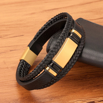 Men's Bracelet Leather Stainless Steel Combination Multilayer