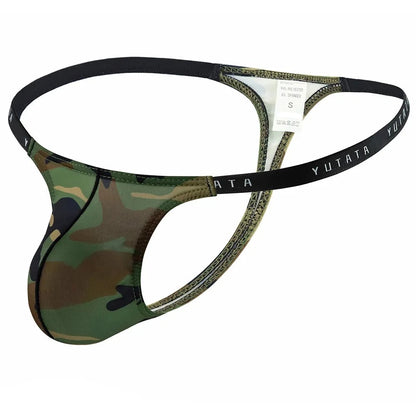 Men's Army Green Camouflage Thong U Pouch Bulge Underwear