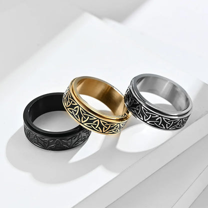 Men Rotatable Knot Rune Rings Stainless Steel