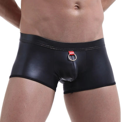 Men's Stretch Boxer Briefs Leather Underwear