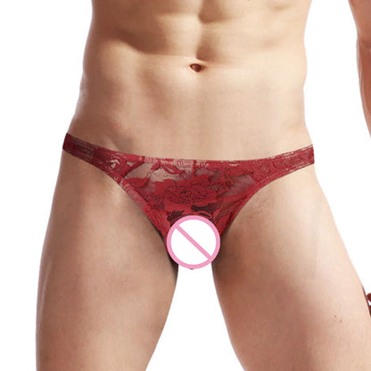 Men Lace Sheer Thongs Panties Underwear