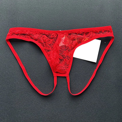 Men Lace Panties Transparent U Convex Double Ring Lingerie