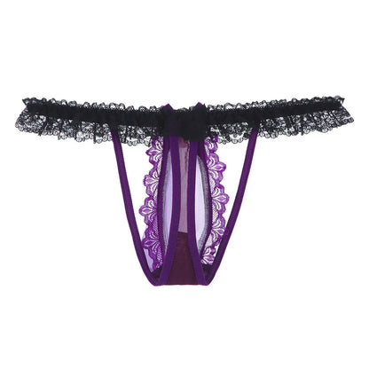 galleryman.com - Men Lace Panties Lingerie T-back Bulge Pouch Underwear Purple