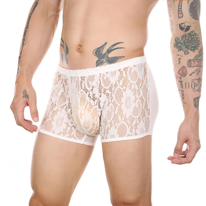 Men’s Ultra-Thin Lace Mesh Boxer Briefs See-Through
