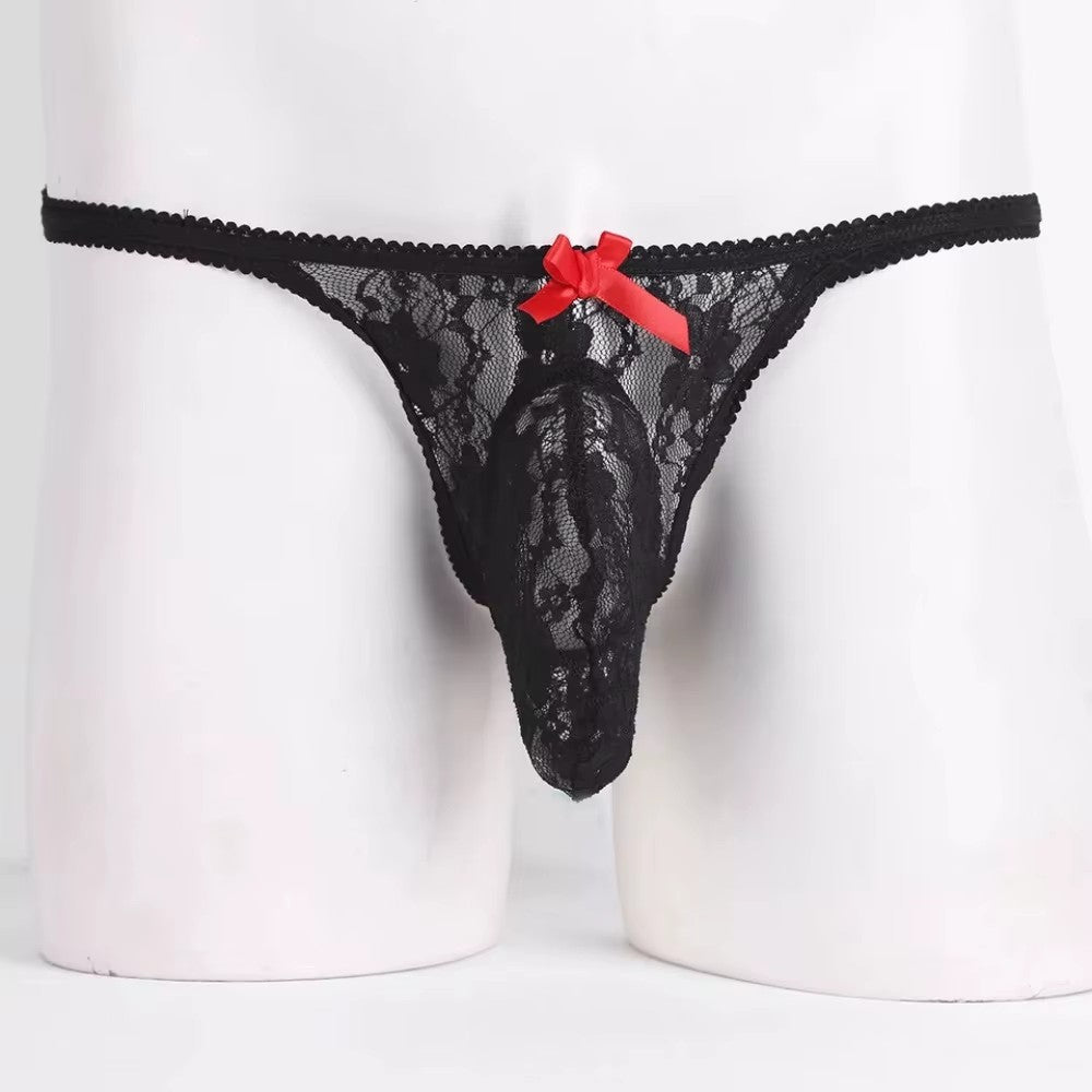 Men Sexy Lace Thong Large Pouch Panties Underwear