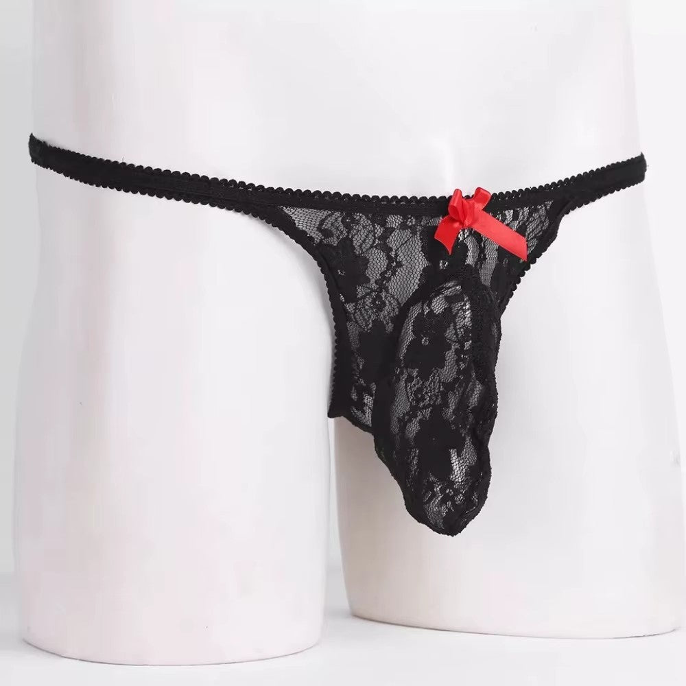 Men Sexy Lace Thong Large Pouch Panties Underwear