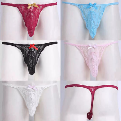 galleryman.com - Men Sexy Lace Thong Large Pouch Panties Underwear
