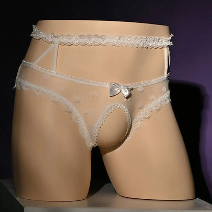 galleryman.com - Unisex Lingerie Lace Panties Open Crotch Underwear White