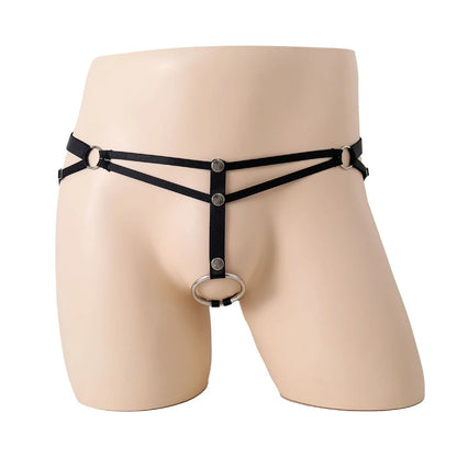 galleryman.com - Men O-Ring Hole Strap Bandage Thong G-String Underwear Black