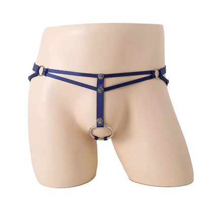 galleryman.com - Men O-Ring Hole Strap Bandage Thong G-String Underwear Blue