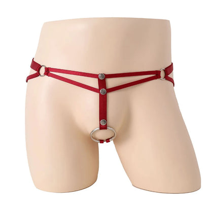 galleryman.com - Men O-Ring Hole Strap Bandage Thong G-String Underwear Red