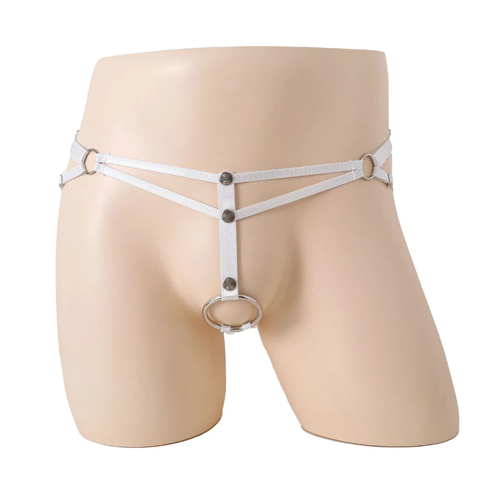 galleryman.com - Men O-Ring Hole Strap Bandage Thong G-String Underwear White