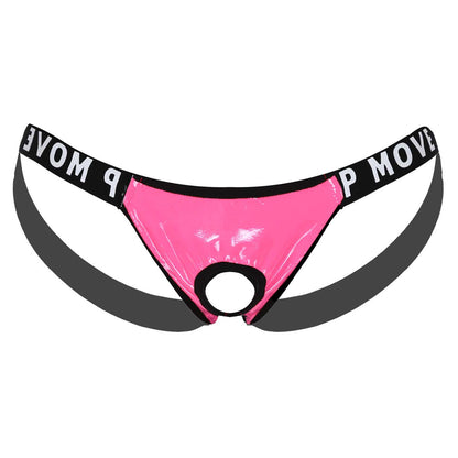galleryman.com - Men Patent Leather Jockstrap Front Hole Underwear Pink