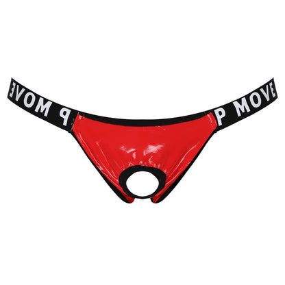 galleryman.com - Men Patent Leather Jockstrap Front Hole Underwear Red