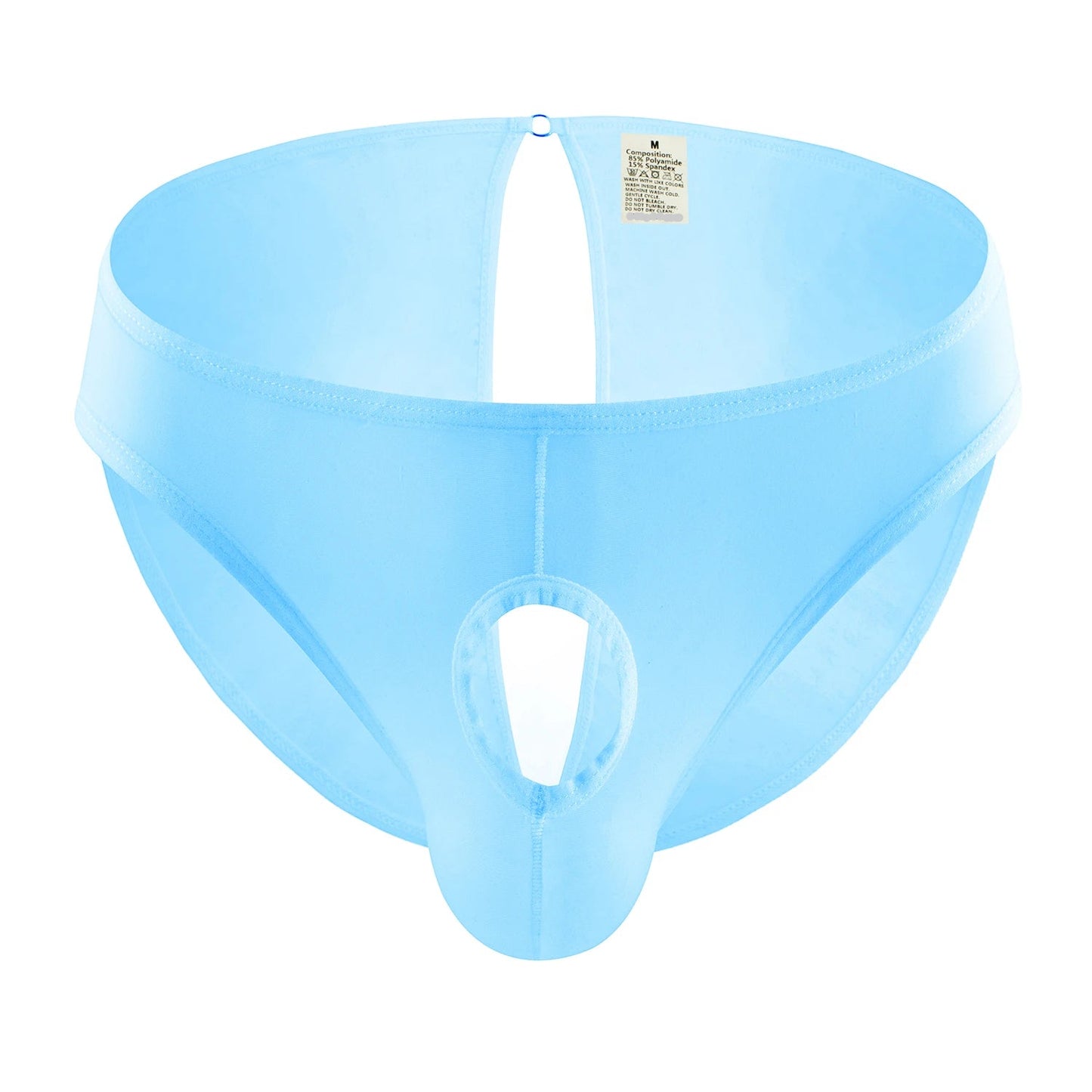 galleryman.com - Men Sexy Ice Silk Briefs Front Hole And Open Crotch Light Blue