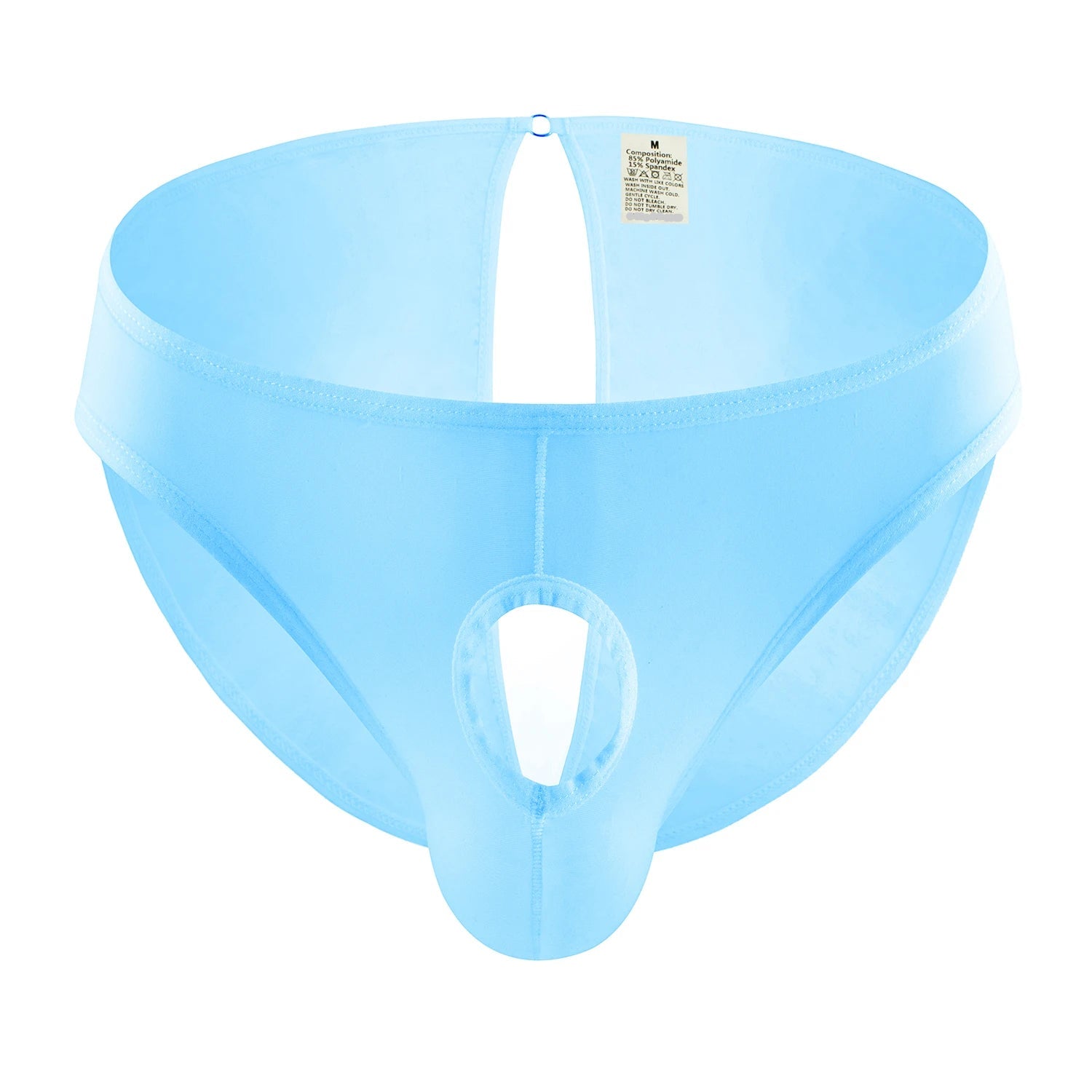 galleryman.com - Men Sexy Ice Silk Briefs Front Hole And Open Crotch Light Blue
