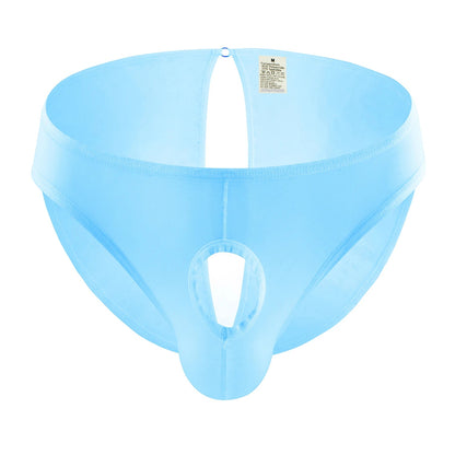 galleryman.com - Men Sexy Ice Silk Briefs Front Hole And Open Crotch Light Blue