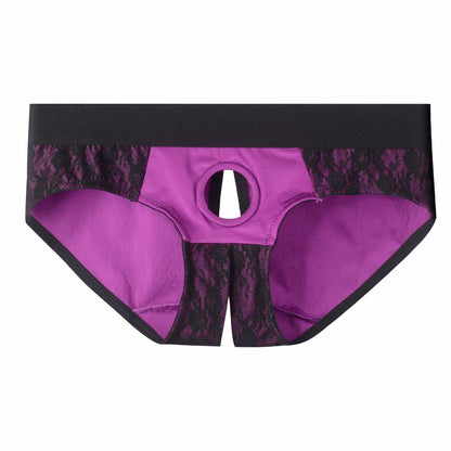 galleryman.com - Men Sexy Lace Panties Backless With Open Front Hole Purple