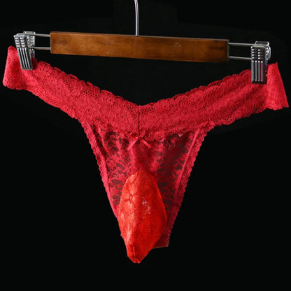 galleryman.com - Men Sexy Lace Thong Panties Lingerie Red