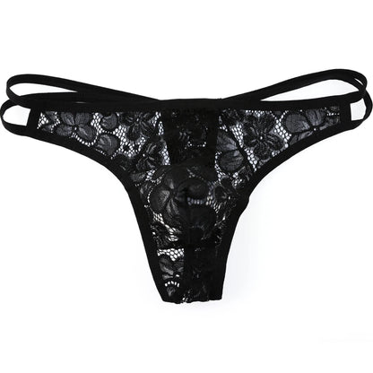 galleryman.com - Men Thong Double G-String Lace Lingerie Panties Black