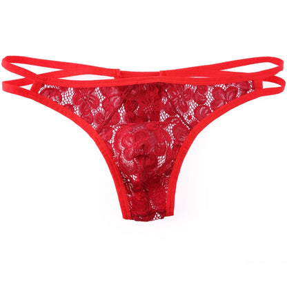 galleryman.com - Men Thong Double G-String Lace Lingerie Panties Red