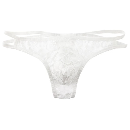 galleryman.com - Men Thong Double G-String Lace Lingerie Panties White