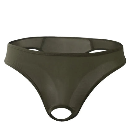 galleryman.com - Men Thong Hollow Out Front Open Hole Underwear Army Green