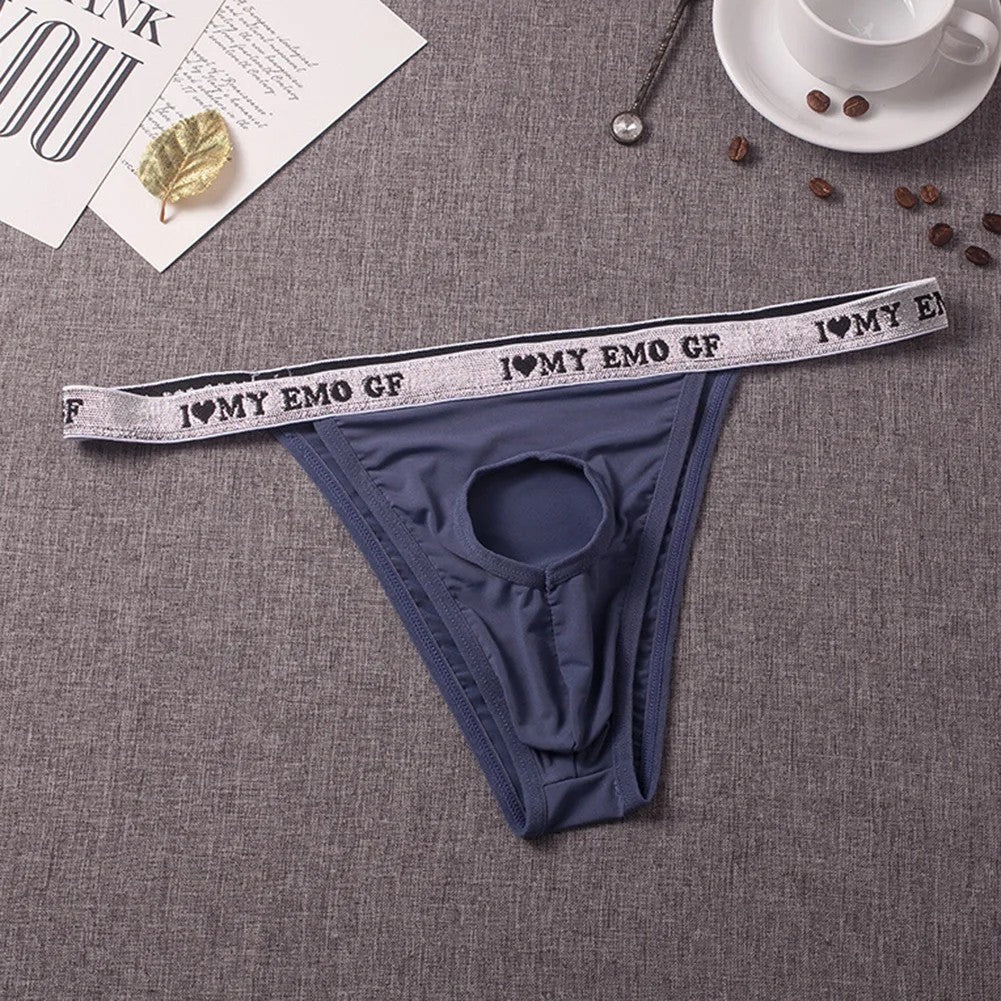 galleryman.com - Men's Briefs G-String Underwear with Banana Ring Hole Blue