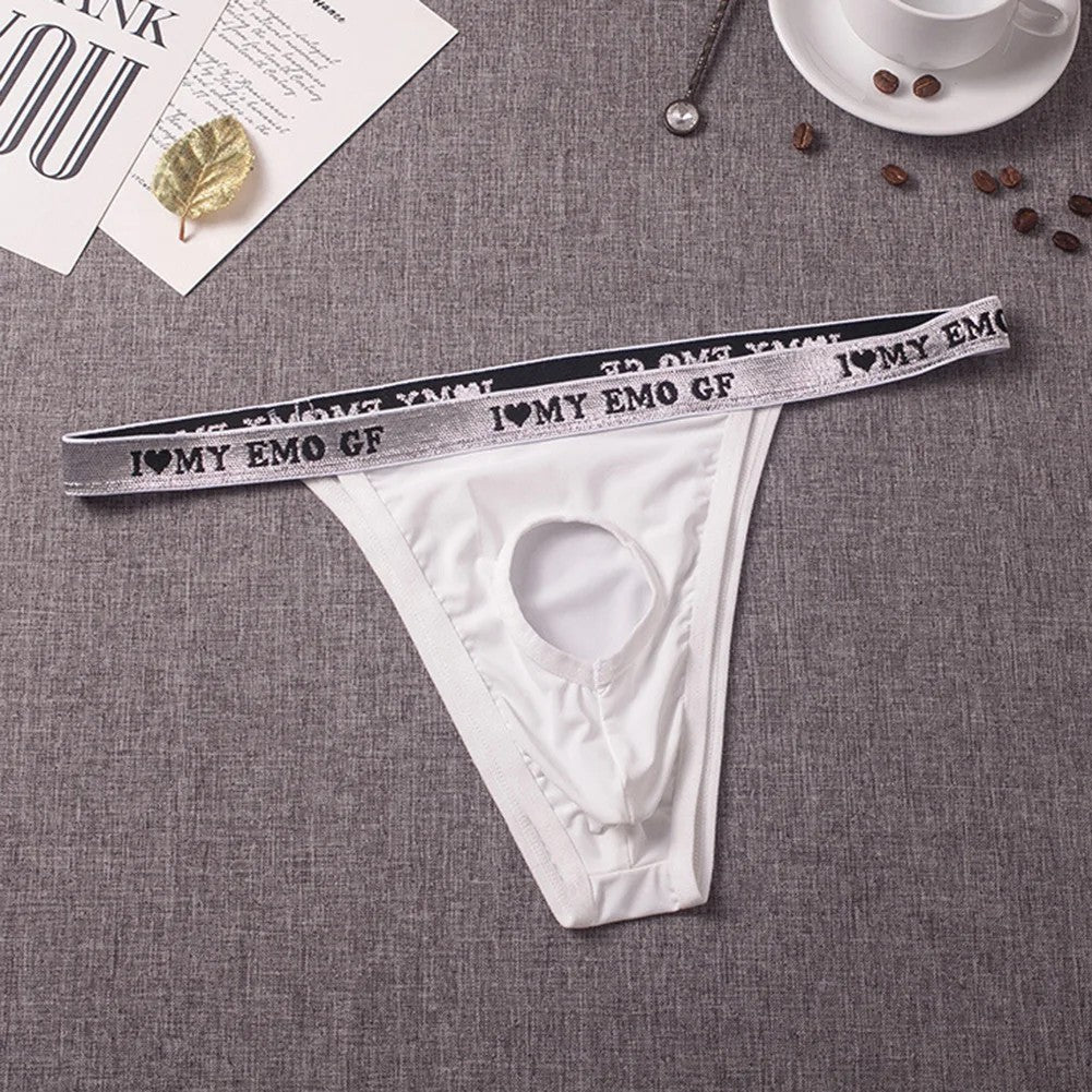 galleryman.com - Men's Briefs G-String Underwear with Banana Ring Hole White