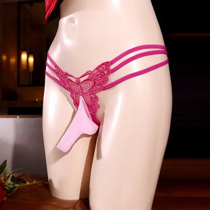 galleryman.com - Men's Elephant Nose Cross Strap Butterfly Lace Underwear Pink