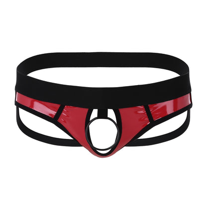 galleryman.com - Men's Patent Leather Jockstrap Front Ring Hole Underwear Red
