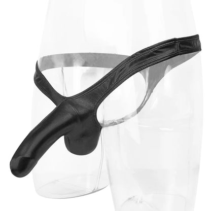 galleryman.com - Men's Sexy Elephant Nose Thong PU Leather Underwear Black