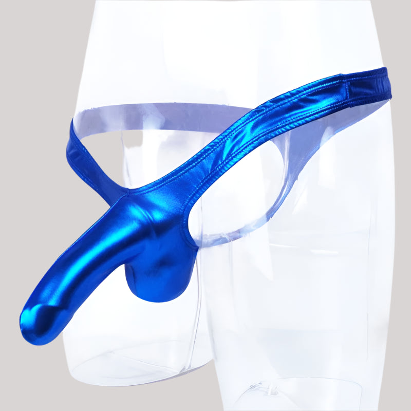 galleryman.com - Men's Sexy Elephant Nose Thong PU Leather Underwear Blue