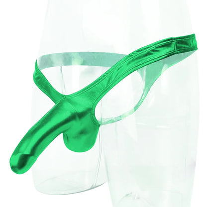 galleryman.com - Men's Sexy Elephant Nose Thong PU Leather Underwear Green