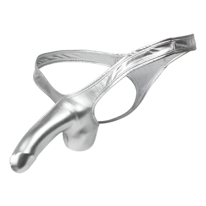 galleryman.com - Men's Sexy Elephant Nose Thong PU Leather Underwear Silver