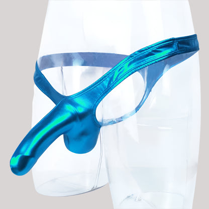 galleryman.com - Men's Sexy Elephant Nose Thong PU Leather Underwear Sky Blue