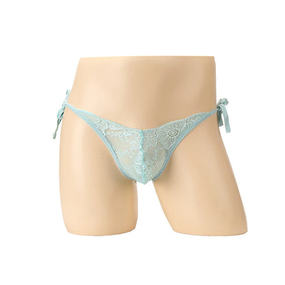 galleryman.com - Men's Sexy Lace Panties Open Crotch Underwear Ultra-Thin Light Green