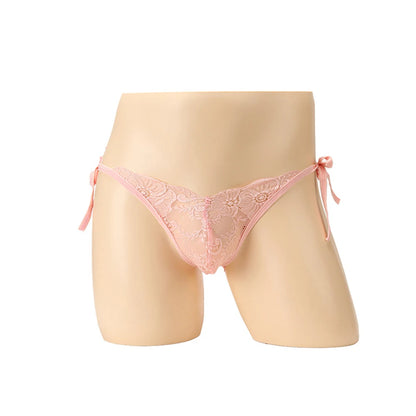 galleryman.com - Men's Sexy Lace Panties Open Crotch Underwear Ultra-Thin Pink
