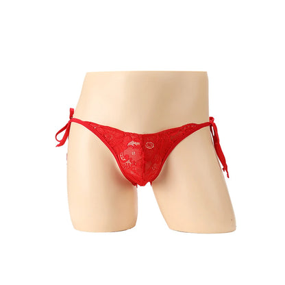 galleryman.com - Men's Sexy Lace Panties Open Crotch Underwear Ultra-Thin Red