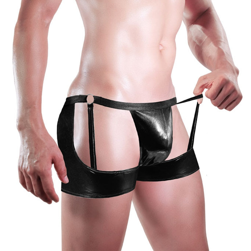 galleryman.com - Men's Sexy Leather Jockstrap Convex Pouch Underwear Black