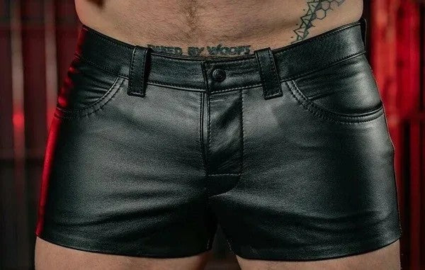 galleryman.com - Men's Sexy Slim Leather Shorts Black