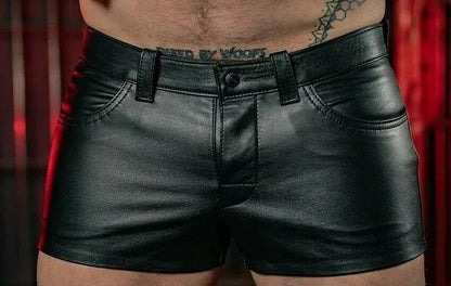 galleryman.com - Men's Sexy Slim Leather Shorts Black