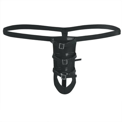 galleryman.com - Men's Sexy Thong With Front Opening Buckles Underwear Black