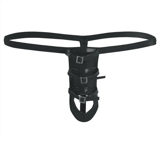 galleryman.com - Men's Sexy Thong With Front Opening Buckles Underwear Black