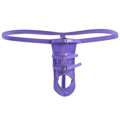 galleryman.com - Men's Sexy Thong With Front Opening Buckles Underwear Purple