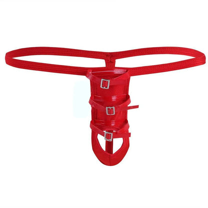 galleryman.com - Men's Sexy Thong With Front Opening Buckles Underwear Red