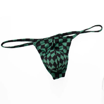 galleryman.com - Men's Squares T-Back Thongs U Convex Pouch Underwear Green