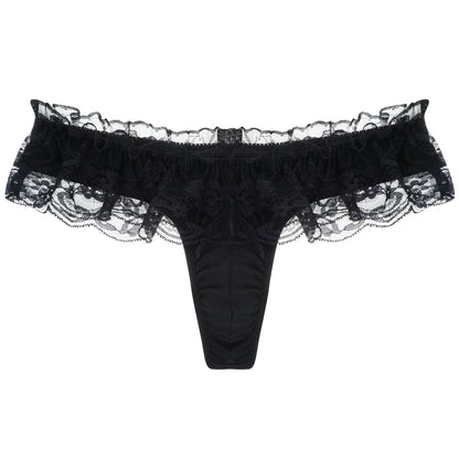 galleryman.com - Sexy Men Lace Thong Panties U Convex Pouch Black